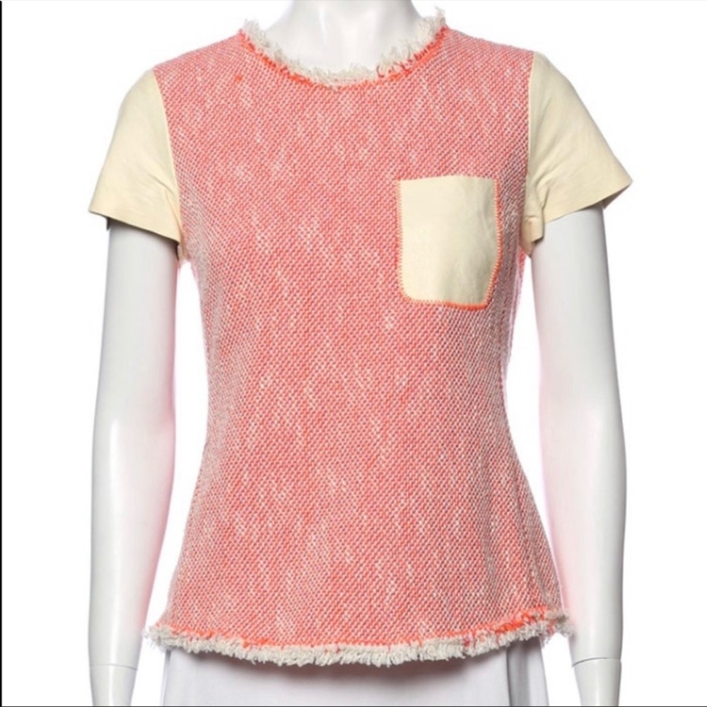 Rebecca Taylor Leather Combo Crew Neck Top